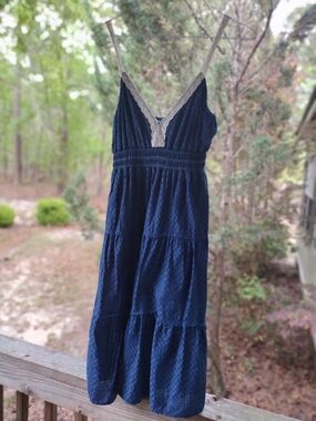 Aeropostale Vintage Y2K Maxi Dress with Cream Lace Trim